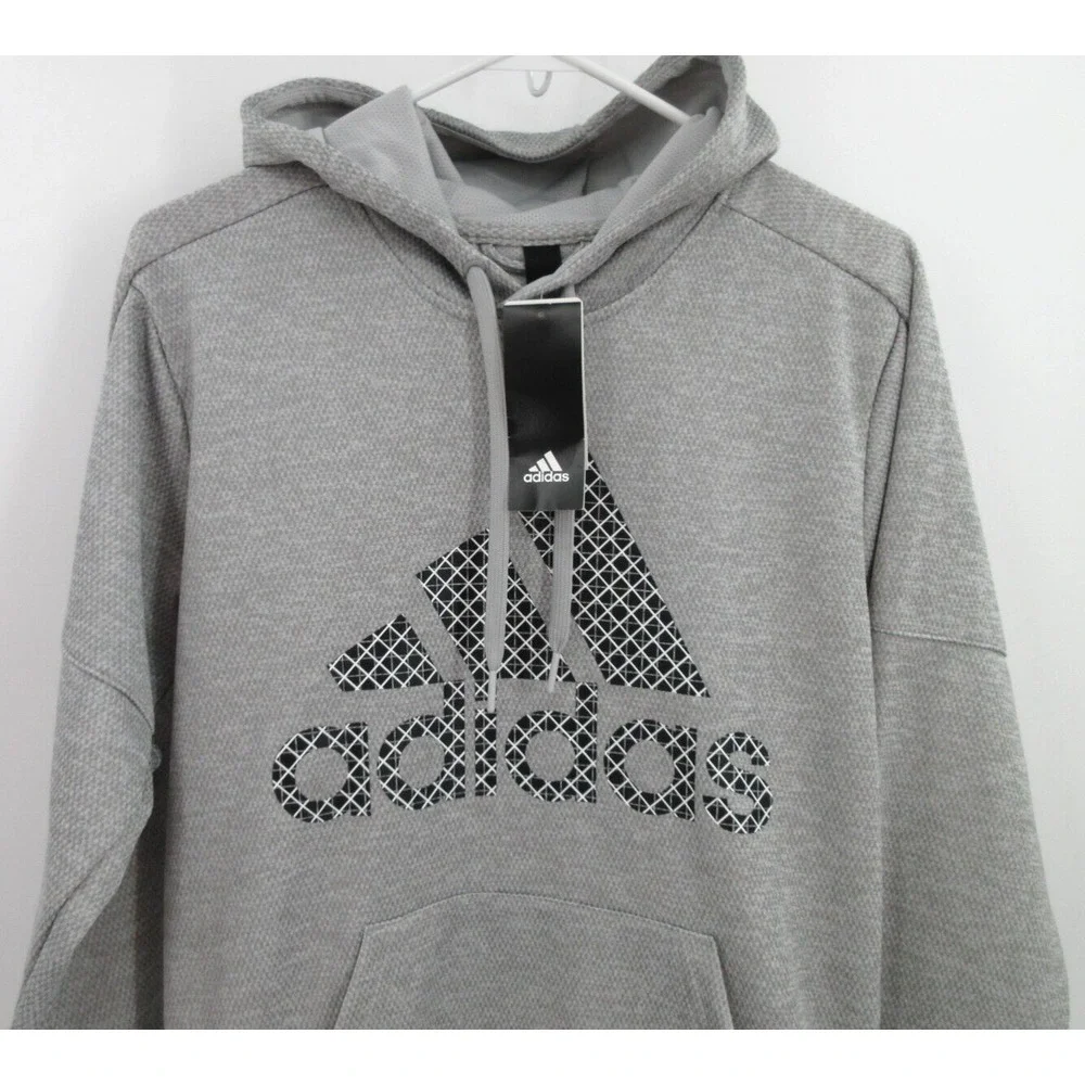 ADIDAS Waffle Mesh Climawarm Hooded Sweatshirt Men's Size Small Light Grey‎